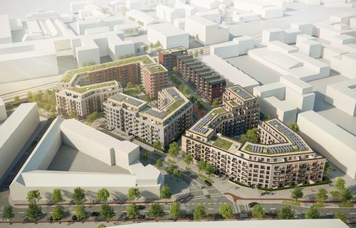 Bild 1 Auf 2,5 ha in Hamburg-Ottensen entsteht mit einem Ensemble aus vier Baukörpern das Max Brauer Quartier